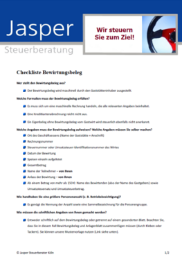 Checkliste Bewirtungsbeleg Jasper Steuerberatung Köln
